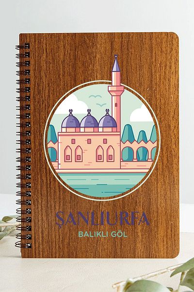 SaltanArt Şanlıurfa Fish Lake City Design Coperţi din lemn Caiet Hârtie Kraft Design special Cadou