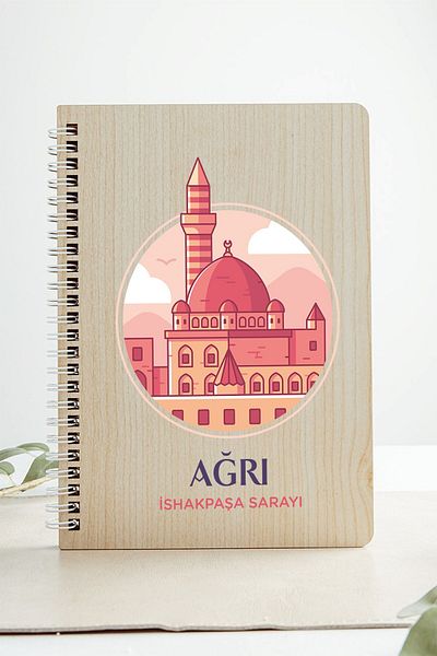 SaltanArt Pain Ishakpasha Palace City Design Coperți din lemn Caiet Hârtie Kraft Design special Cadou