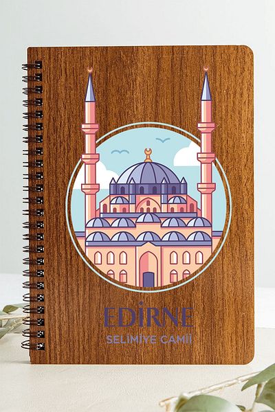 SaltanArt Edirne Selimiye Mosque City تصميم غطاء خشبي دفتر ورق الكرافت تصميم خاص هدية