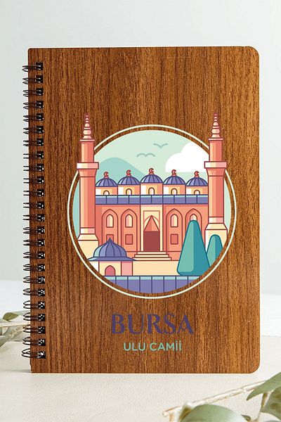 SaltanArt Bursa Ulu Mosque City Design Ξύλινο Εξώφυλλο Σημειωματάριο Kraft Χαρτί Ειδικού Σχεδιασμού Δώρο