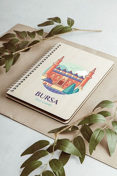SaltanArt Moscheea Bursa Ulu City Design Caiet din lemn Hârtie Kraft Design special Cadou