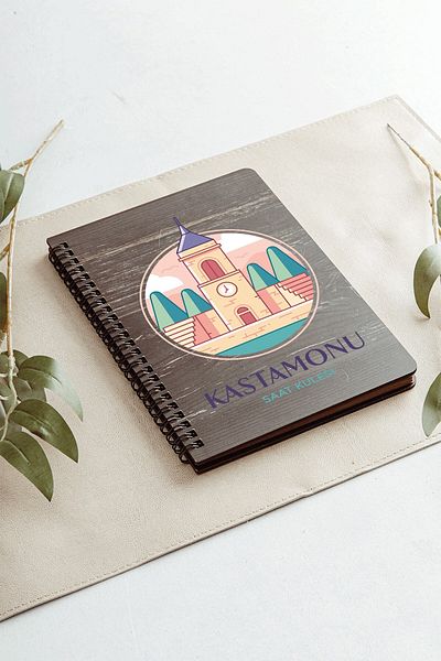 SaltanArt Kastamonu Clock Tower City Design Ξύλινο Εξώφυλλο Σημειωματάριο Kraft Χαρτί Ειδικού Σχεδιασμού Δώρο