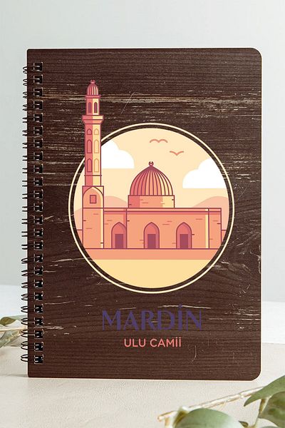 SaltanArt Mardin Ulu Moscheea City Design Caiet din lemn Hârtie Kraft Design special Cadou