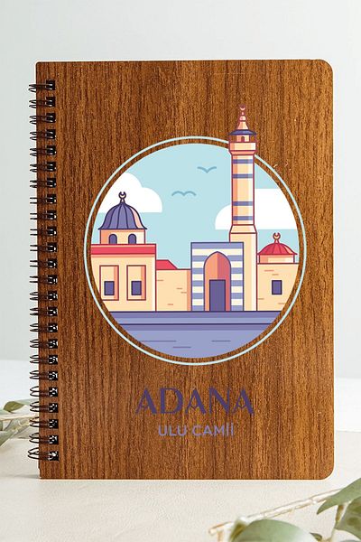 SaltanArt Adana Ulu Camii City Design Ξύλινο Εξώφυλλο Σημειωματάριο Kraft Χαρτί Ειδικού Σχεδιασμού Δώρο