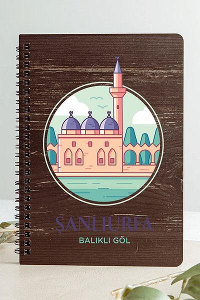 SaltanArt Şanlıurfa Fish Lake City Design Coperţi din lemn Caiet Hârtie Kraft Design special Cadou