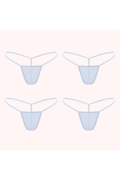 Maly Love Women's White 4 Pack Tulle Adjustable Back Rope Thong String