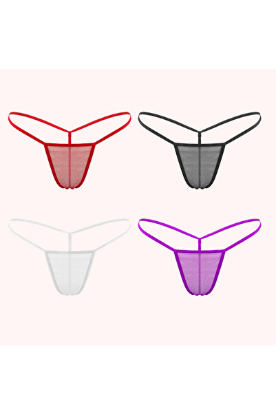 Maly Love Kadın 4lü Paket Tül Ayarlı Arka İp Tanga String