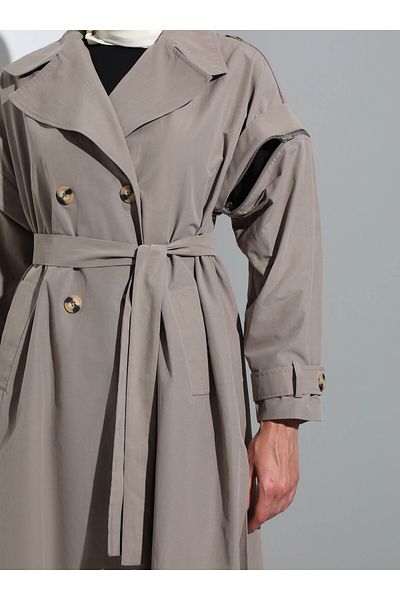 Benin Vest with Detachable Sleeves Trench Coat - Mink - Refka