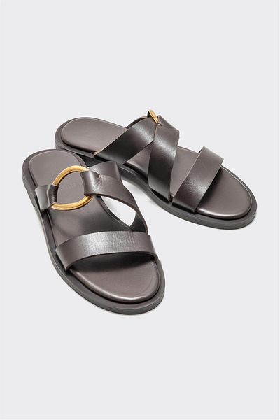 Elle Shoes Brown Leather Women's Slippers