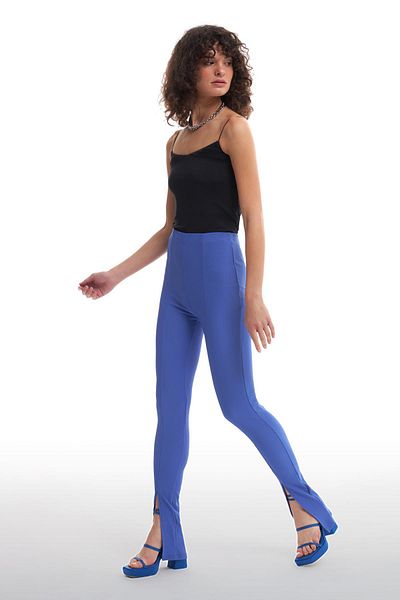 Quzu Pantaloni cu fante cu talie elastică Albastru închis