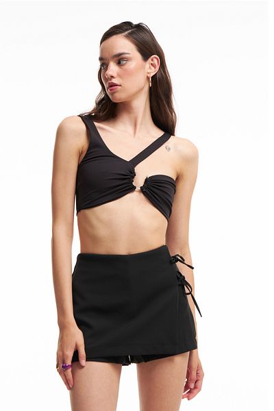 Quzu Δαχτυλίδι Λεπτομερές Bustier Μαύρο