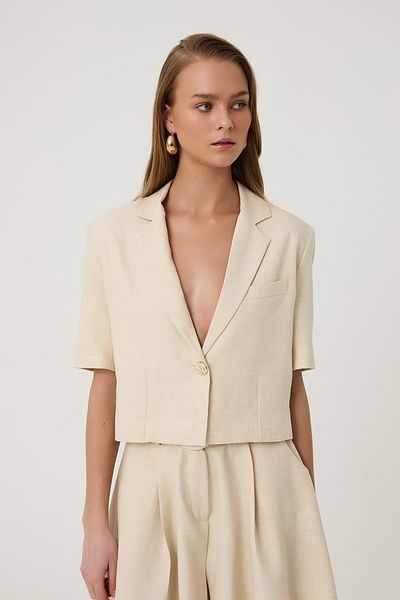 Quzu Padded Crop Blazer Jacket Natural