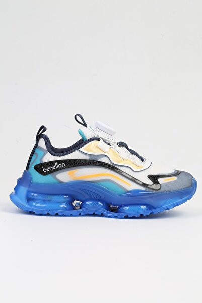 Benetton ® İTHAL Beyaz Mavi Çocuk Bağcık Mekanizmalı Spor Ayakkabı BNI-10012