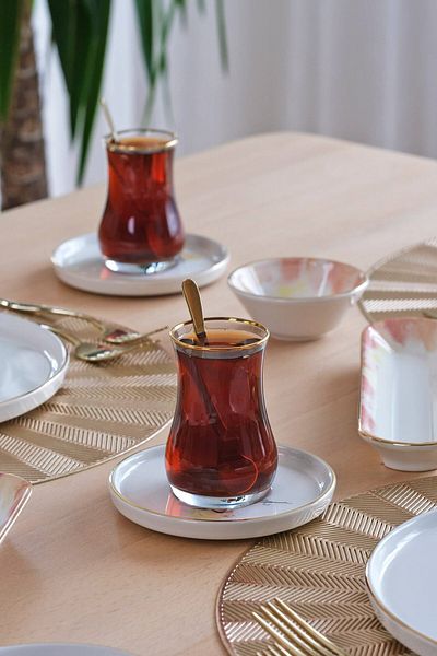 Glore Sunset 12-Piece 6-Person Gold Gilded Ceramic Tea Set