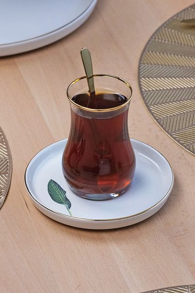 Glore Strelitzia 12-Piece 6-Person Gold Gilt Ceramic Tea Set