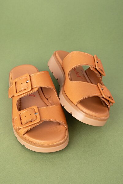 Gondol Γυναικείες παντόφλες διπλής πόρπης από γνήσιο δέρμα Mlk.002