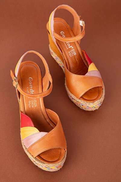 Gondol Kadın Hakiki Deri Dolgu Topuk Platform Sandalet Ell.7081