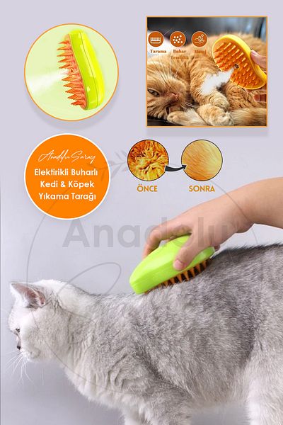 Anadolu Saray Steam Cat & Dog Washing Comb Soft Silicone Brush Pet Soft Silicone Grooming Brush
