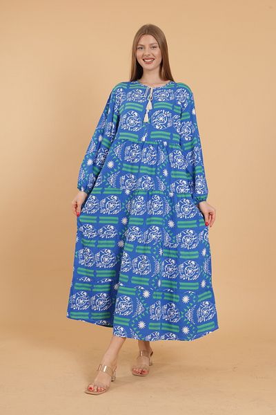 mervemoda Rochie de damă cu mânecă lungă, imprimată, împletită