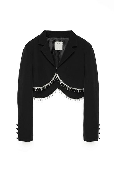 Quzu Σακάκι πέτρινο Crop Blazer με λεπτομέρειες