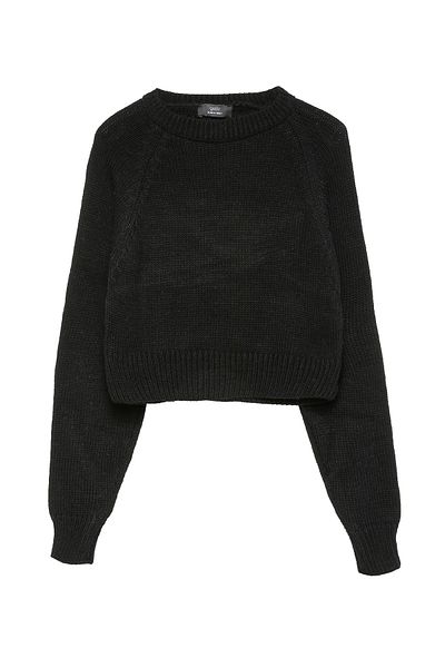 Quzu Crop Knitwear Sweater Black