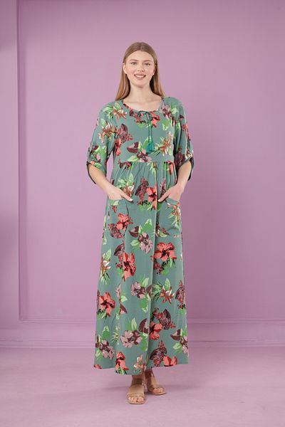 mervemoda Women's woven viscose pocket drop collar long dress