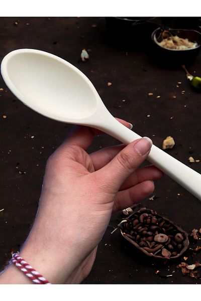Multiamo Hard Tip Heat Resistant Fireproof Non-Stick Silicone Long Short Deep Spoon 28 cm-20 cm / Short Spoon 22 cm