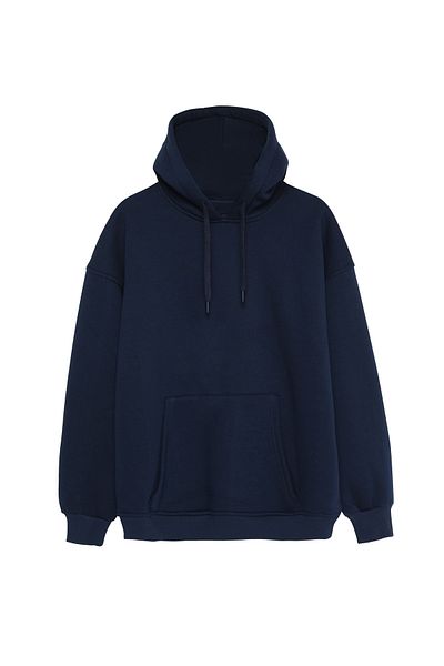 Quzu Hooded Kangaroo Pocket Sweatshirt Navy Blue