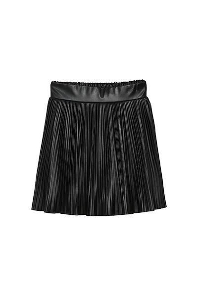 Quzu Pleated Leather Mini Skirt Black