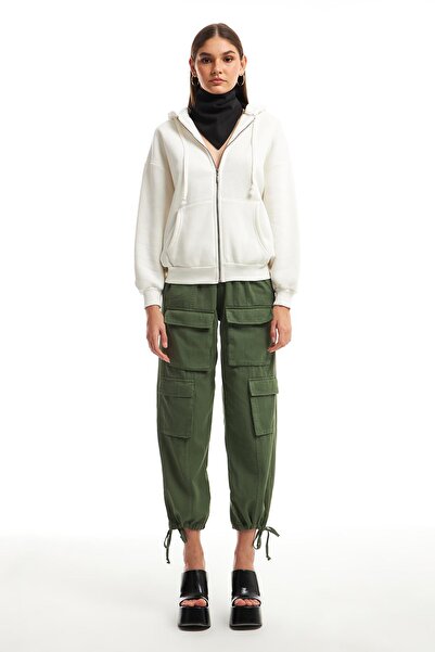 Quzu Zippered Hooded Sweatshirt Ecru