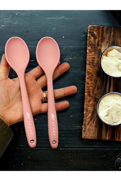 Multiamo Hard Tip Heat Resistant Fireproof Non-Stick Silicone Short Deep Spoon 20 Cm / 2 PCS