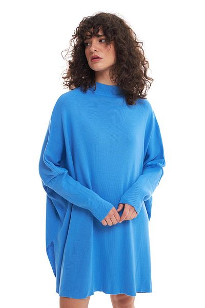 Quzu Half Turtleneck Oversize Sweater Blue