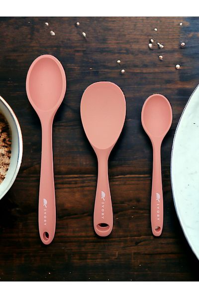 Multiamo Hard Tip Heat Resistant Fireproof Non-Stick Silicone Long Short Deep Spoon 28 cm-20 cm / Short Spoon 22 cm