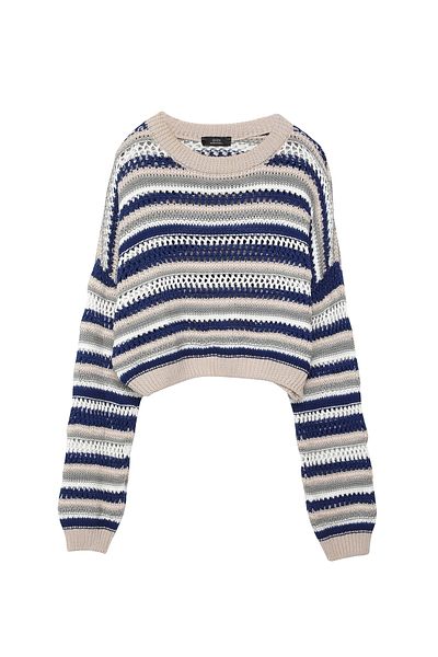 Quzu Perforated Crop Sweater Blue