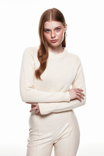 Quzu Crop Knitwear Pulover Crem