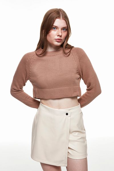 Quzu Crop Knitwear Sweater Mink