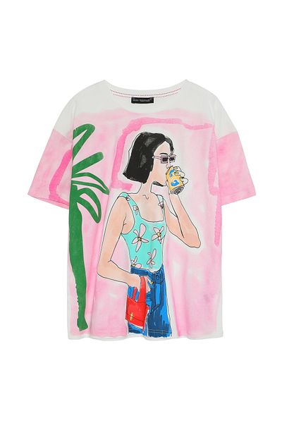 Quzu T-Shirt εκρού με πολύχρωμη λαιμόκοψη