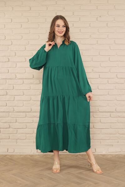 mervemoda Women's long sleeve plus size woven dress