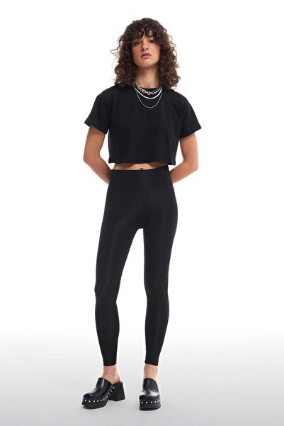 Quzu Toparlayıcı Parlak Tayt Siyah