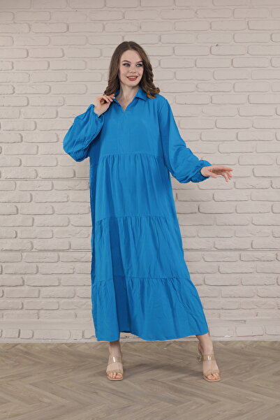 mervemoda Women's long sleeve plus size woven dress