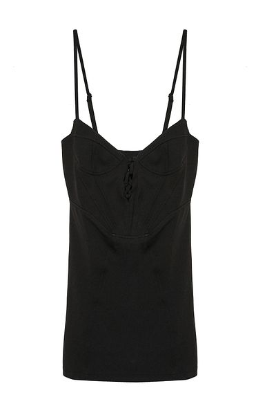 Quzu Strappy Front Tie Mini Dress Black