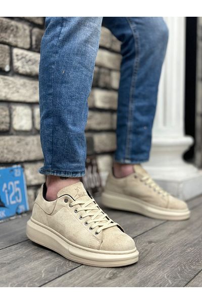 BOA Ba0547 Boa Thick High Cream Sole Cream Suede Lace-Up Sports Men's Shoes