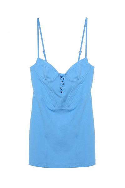 Quzu Strappy Front Tie Mini Dress Blue