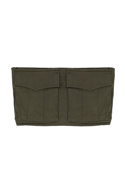 Quzu Strapless Blouse with Pocket Detail Khaki