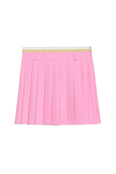 Quzu Pleated Skirt with Elastic Waist and Shorts Inside Pink