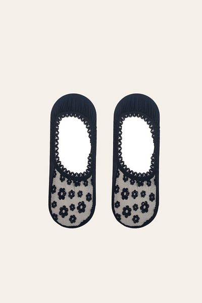 Ollero 2 Pairs of Women's Tulle Patterned Ballerina Socks Black