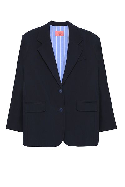 Quzu Lined Striped Blazer Jacket Navy Blue