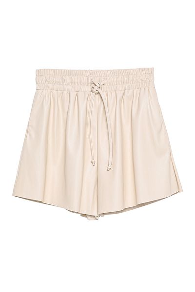 Quzu Leather Mini Shorts with Elastic Waist Stone