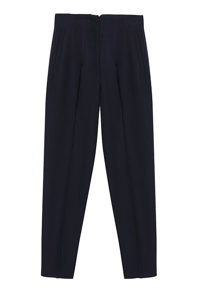Quzu Collet Detailed High Waist Trousers Black