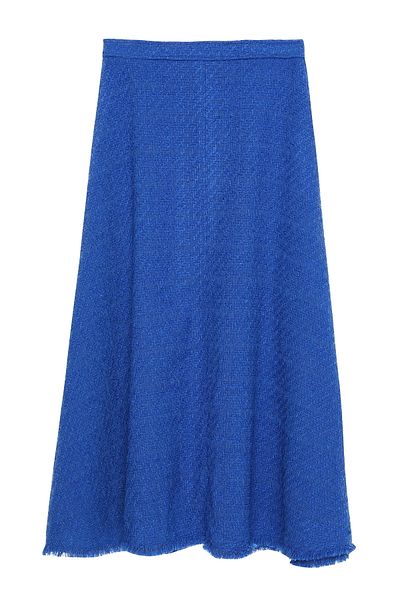 Quzu Tweed Midi Skirt Sax